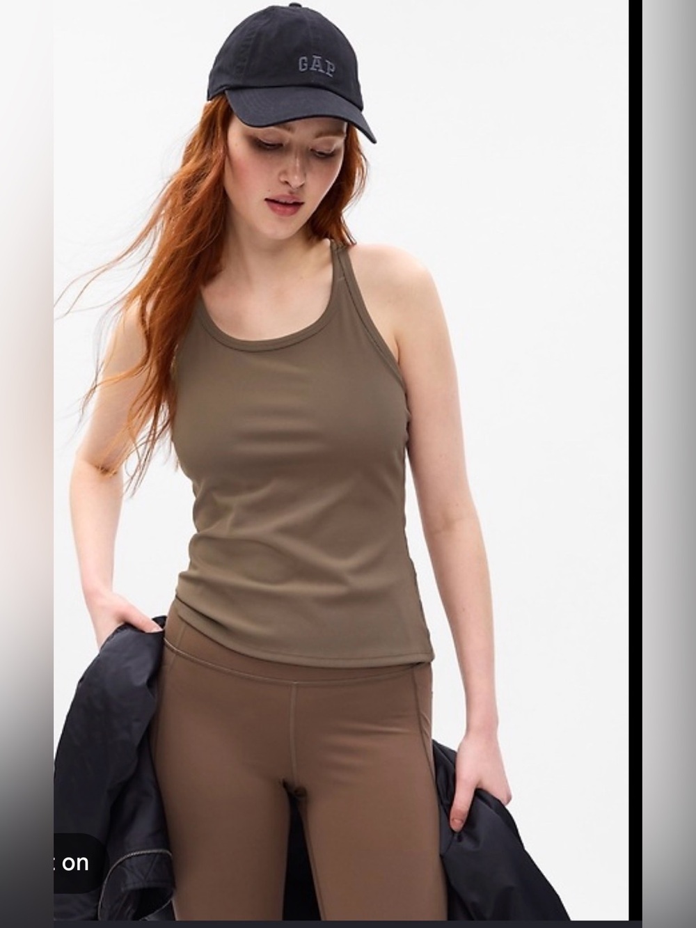 NWT GAP Fit Studio Rib Tank top Brown Shelf Bra , side L Petite